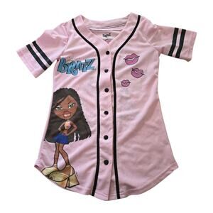 Bratz Doll baseball Jersey Button Down Shirt Adult SZ S Pink & black Y2K Top